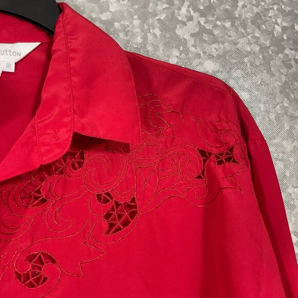 Susan Hutton Vintage 1980s Women's Red Floral Button Up Blouse - Size 10 - Retro - Picture 2 of 6